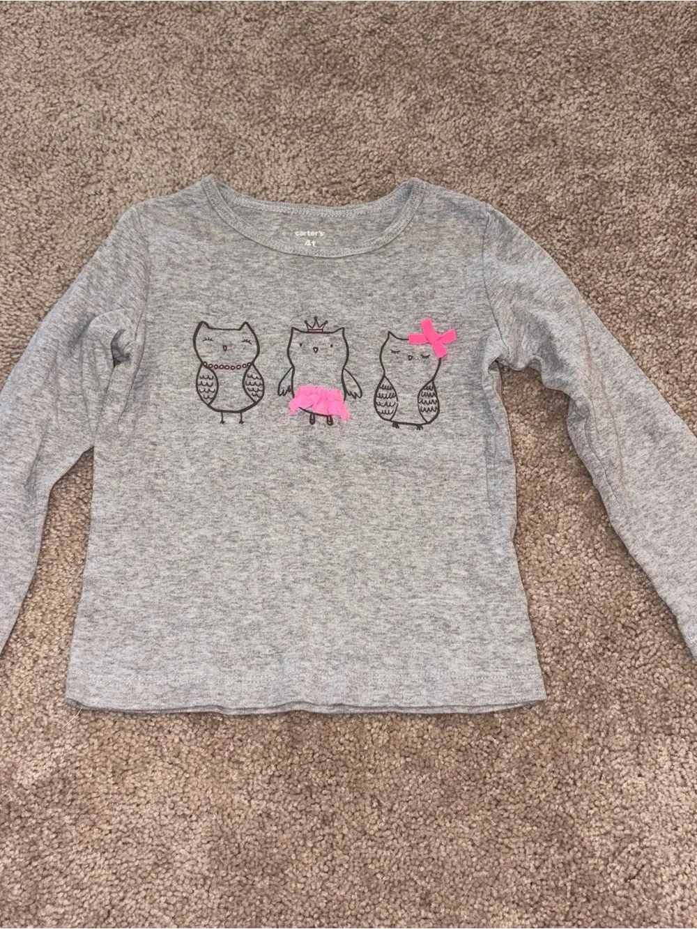 Carter's Gray Long Sleeve Tee with Pink Bow & Tutu Owls Size: 4T